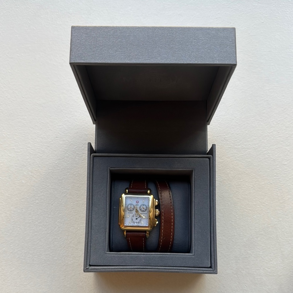 MICHELE GOLD DECO DAY GOLD & DIAMOND DIAL WATCH